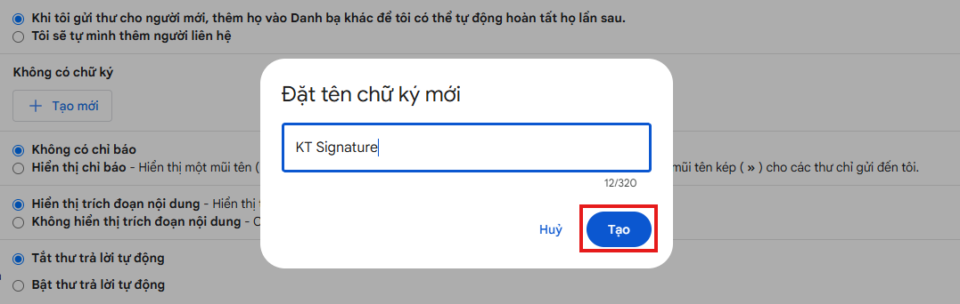 Đặt tên chữ ký mới